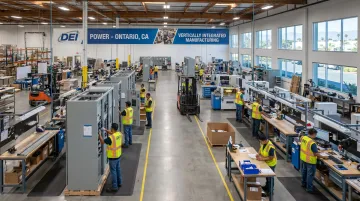 DEI Power vertically integrated switchboard manufacturing facility Ontario California production floor