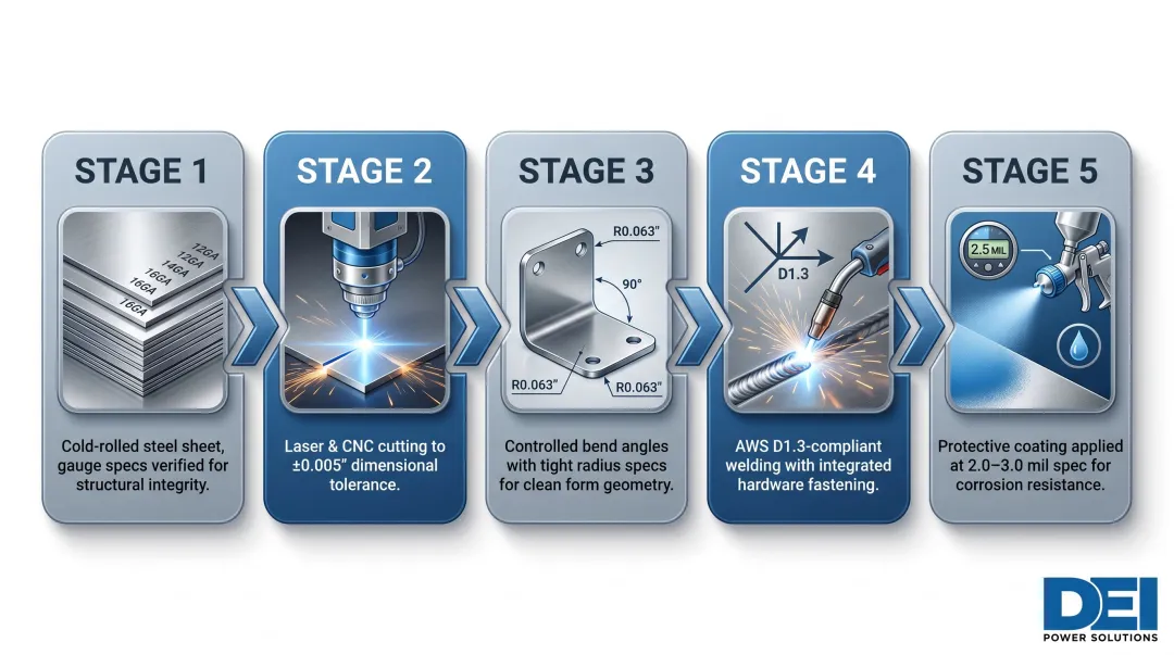 Type 1 metal enclosure fabrication process five-step flow from material to finishing
