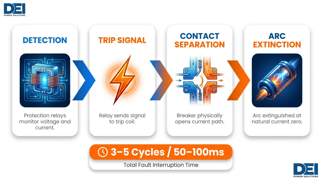4-step AIS fault interruption process from detection to arc extinction