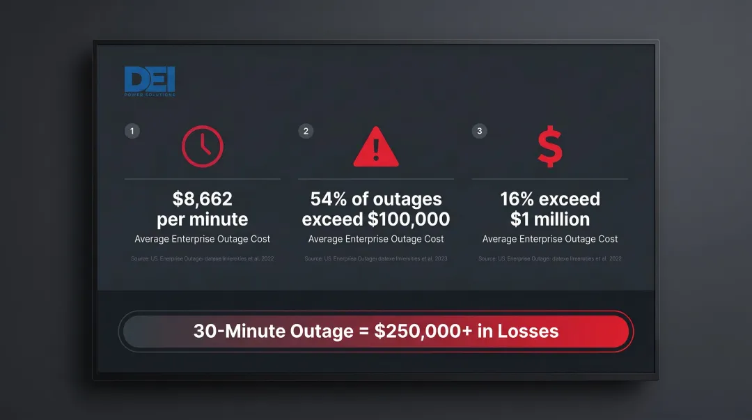 Data center outage financial impact statistics showing cost per minute breakdown