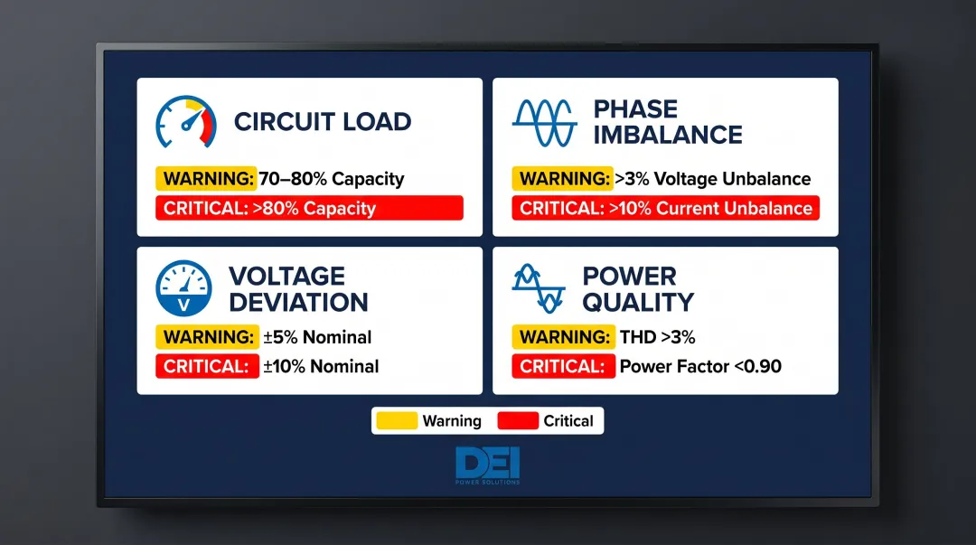 Data center power monitoring alert threshold configuration guidelines for four key metrics