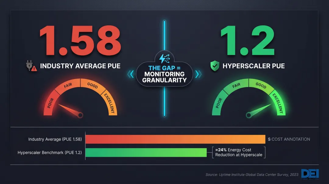 Data center PUE comparison industry average versus hyperscaler efficiency benchmarks