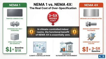 NEMA 1 versus NEMA 4X enclosure cost comparison for indoor switchgear applications