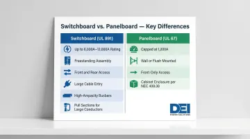 Switchboard versus panelboard side-by-side comparison of ratings construction and access