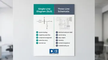 Single-line diagram versus three-line schematic diagram comparison of document types