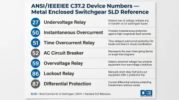 ANSI device numbers for metal enclosed switchgear protection relay functions chart