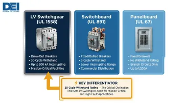 LV switchgear versus switchboard versus panelboard comparison chart key differences