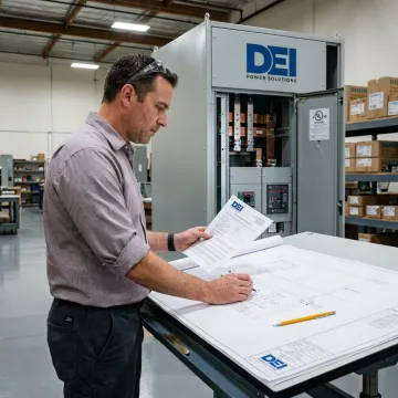 Engineer reviewing switchgear specifications