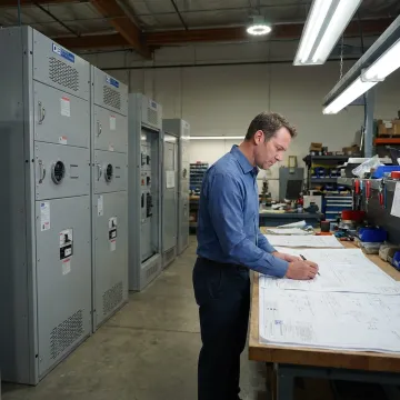 Engineer reviewing industrial control panel drawings