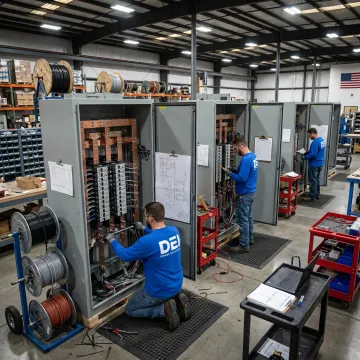 Custom switchboard lineup in electrical manufacturing facility
