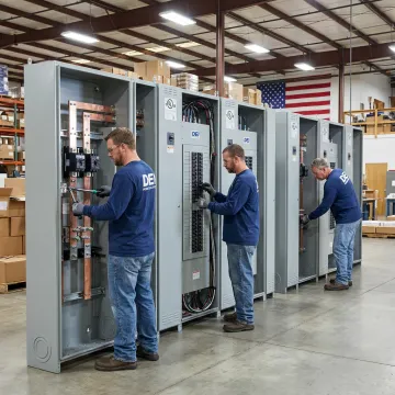 Custom switchgear lineup in electrical manufacturing facility