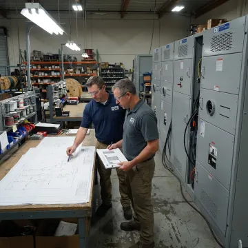 Engineers reviewing switchgear design and specifications