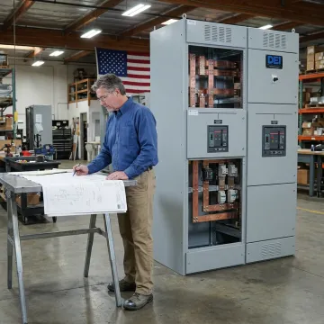 Engineer reviewing electrical switchboard design