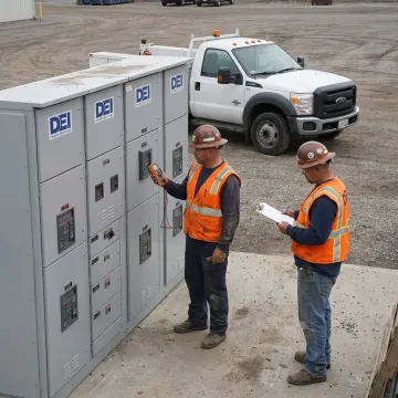 Technician servicing utility equipment