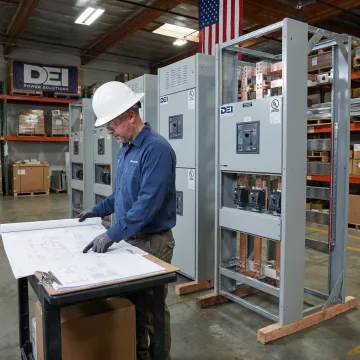 Engineer reviewing commercial switchgear specifications