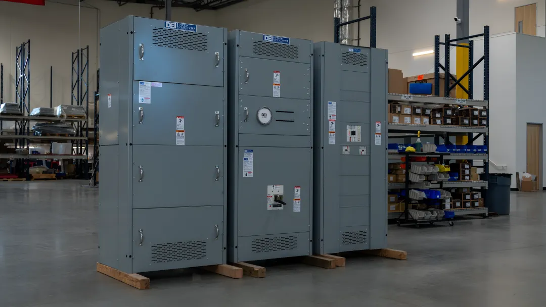 DEI Power UL 891 switchboard lineup showing amperage range and enclosure configurations