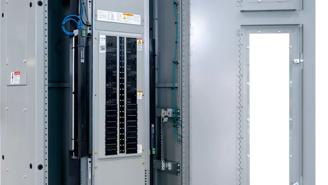 Industrial switchboard power distribution panel installed in large manufacturing facility