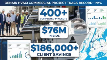 Denair HVAC commercial project portfolio showcasing NYC installations and client savings metrics