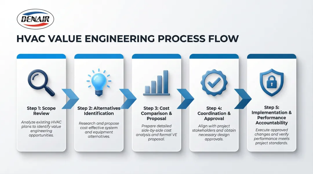 5-step HVAC value engineering process from scope review to implementation