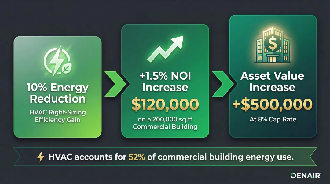 HVAC energy efficiency gains impact on NOI asset value commercial office building