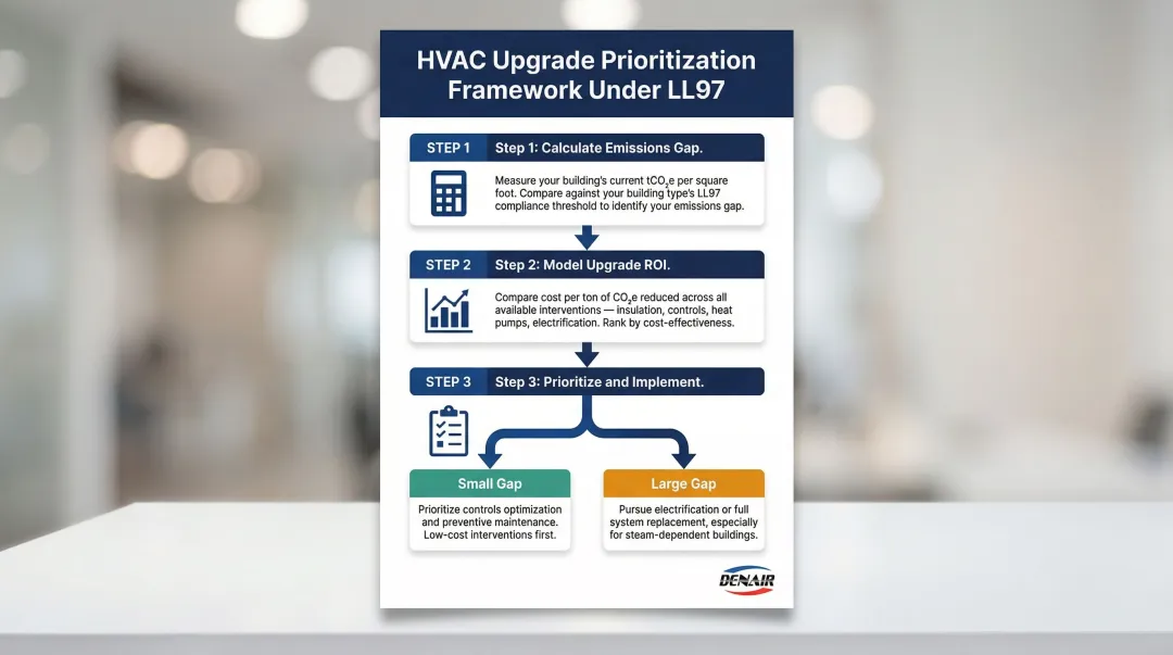 Three-step LL97 HVAC upgrade prioritization process from audit to implementation