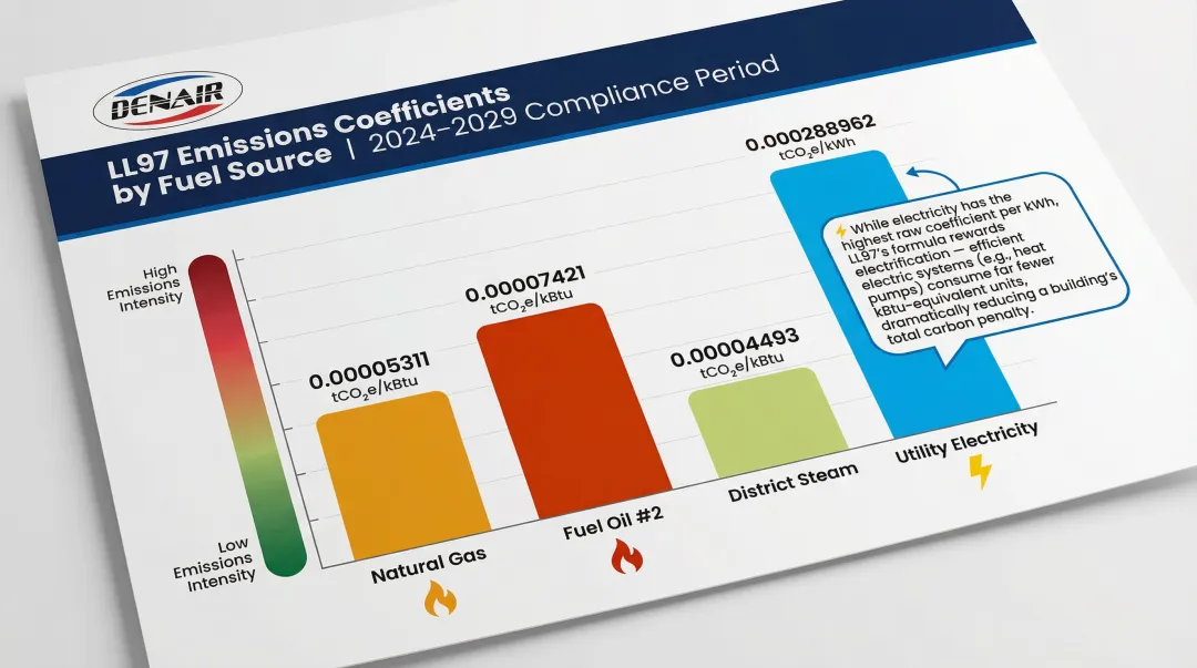 LL97 fuel emissions coefficients comparison chart for four energy sources