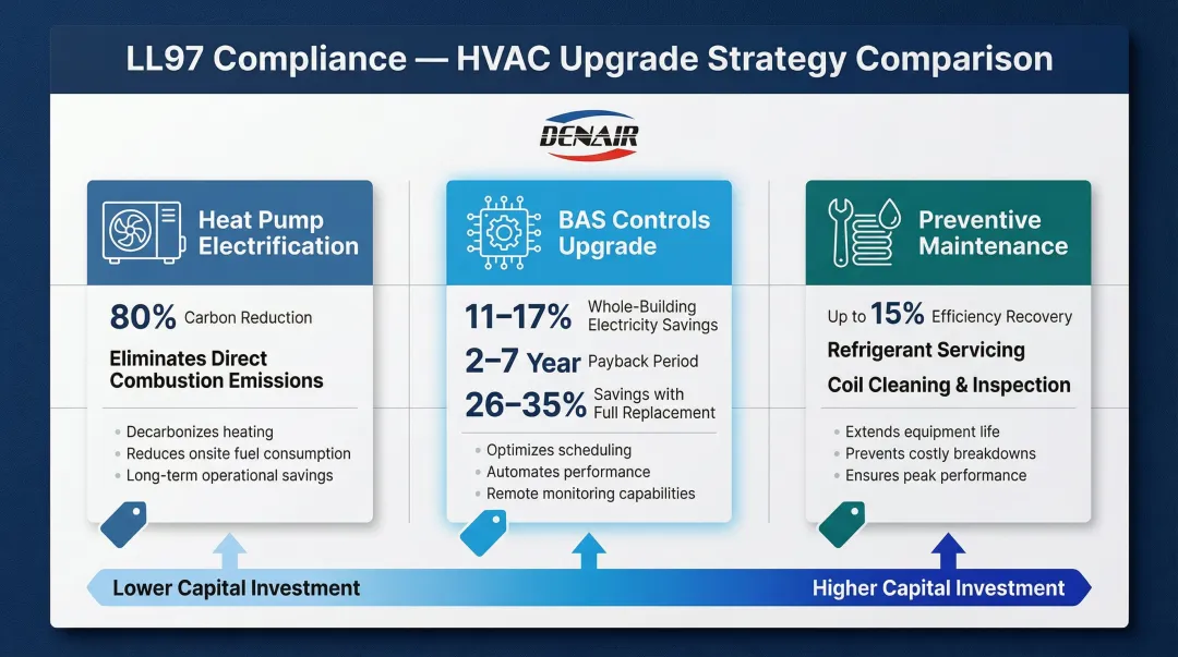 Three HVAC upgrade strategies for LL97 compliance with savings and payback data