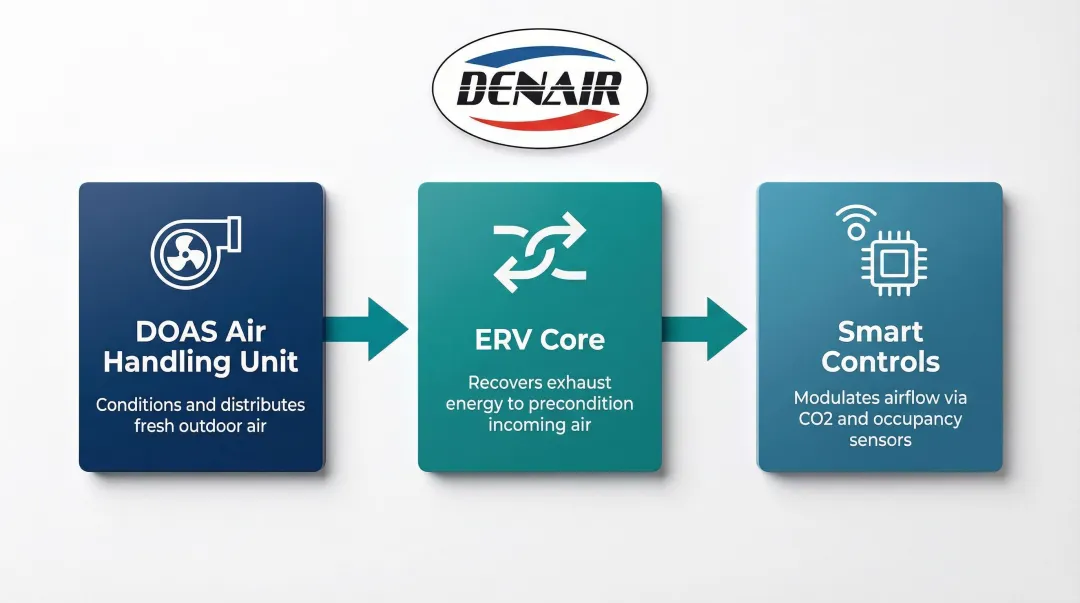 Three core DOAS components air handling unit ERV and smart controls diagram