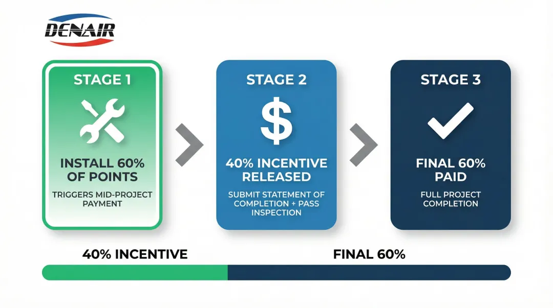 AMEEP comprehensive pathway three-stage mid-project payment process flow diagram