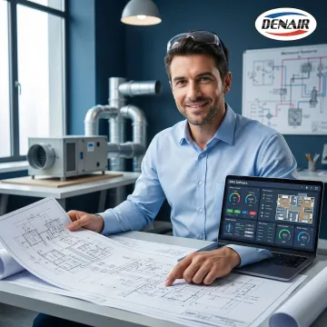 HVAC engineer reviewing building automation system plans at a Brooklyn commercial building