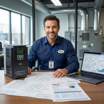 Certified HVAC engineer reviewing VFD retrofit plans and energy audit data on a Queens commercial building