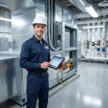 HVAC technician servicing medical facility HVAC system in Brooklyn