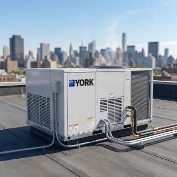 York RTU HVAC system installed on a Manhattan commercial building rooftop