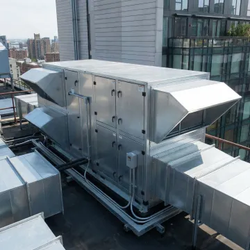 Commercial makeup air unit installed on a rooftop in Long Island City