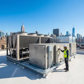 Multi-family HVAC contractor performing installation in a Long Island City residential building