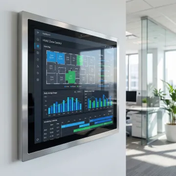 Smart HVAC building automation system interface displaying energy savings data