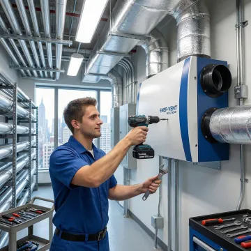 ERV retrofit installation in a Manhattan commercial building mechanical room