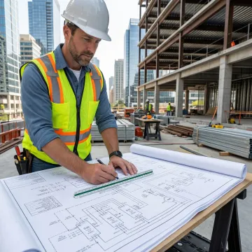 HVAC engineer reviewing VFD retrofit installation plans at a commercial building in Long Island City