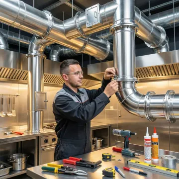 Commercial grease ductwork installation in a Long Island restaurant kitchen