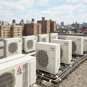 Mitsubishi City Multi VRF system installed on a Brooklyn commercial rooftop