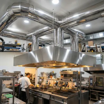 Certified technician installing commercial grease ductwork in a Queens NY restaurant kitchen
