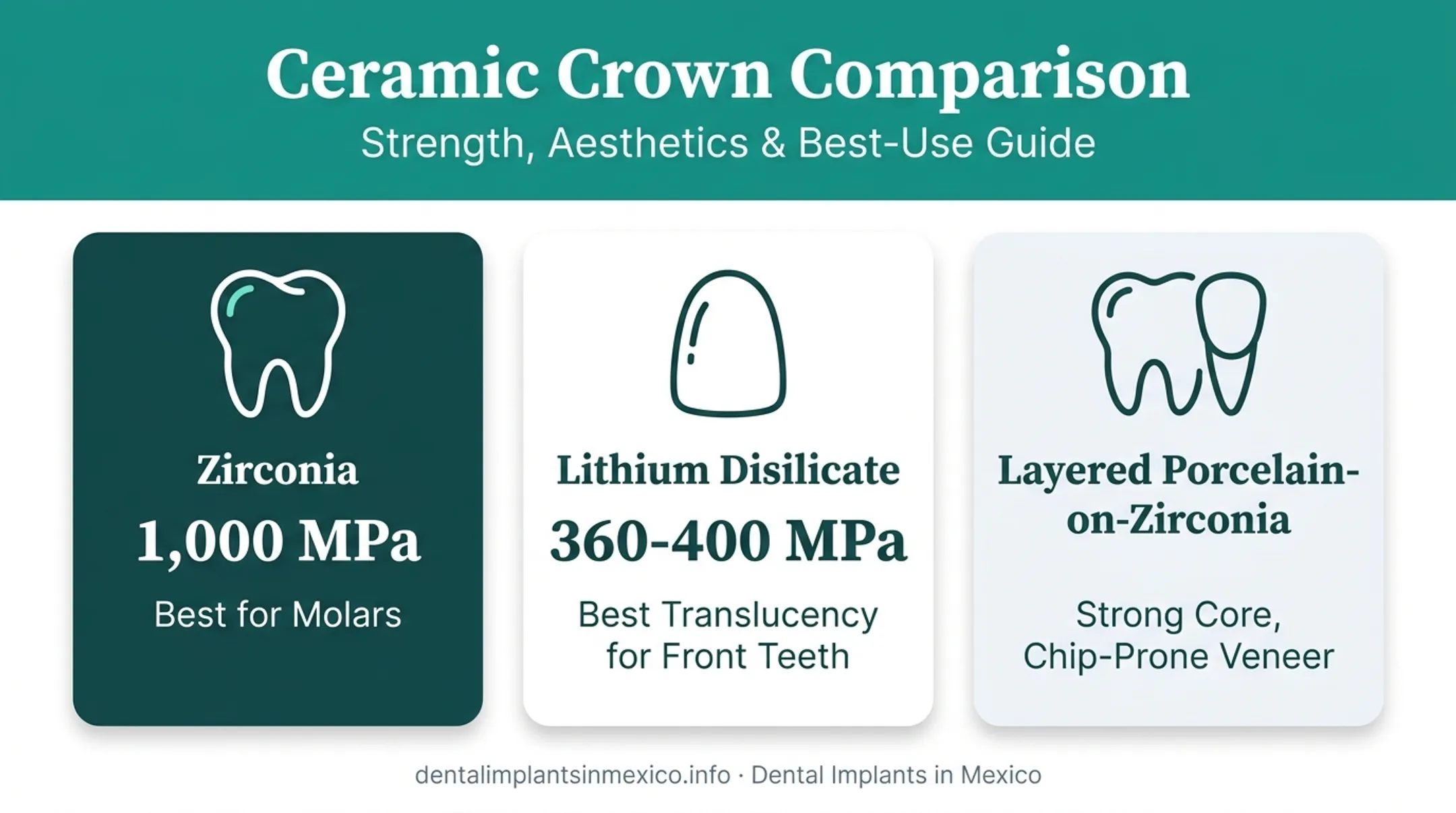 Zirconia lithium disilicate and layered porcelain crown strength comparison chart