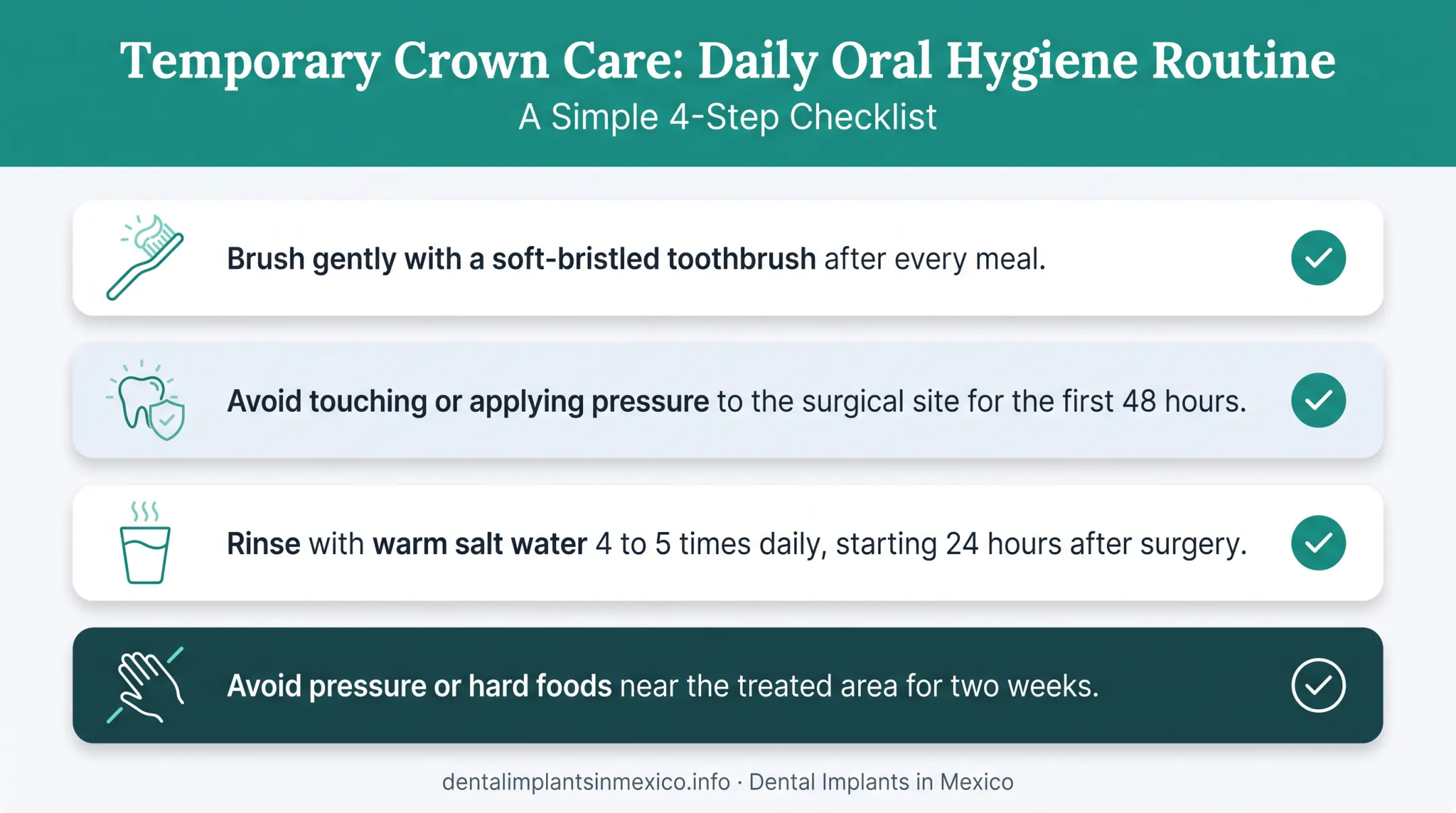 Daily oral hygiene routine checklist for temporary crown implant care