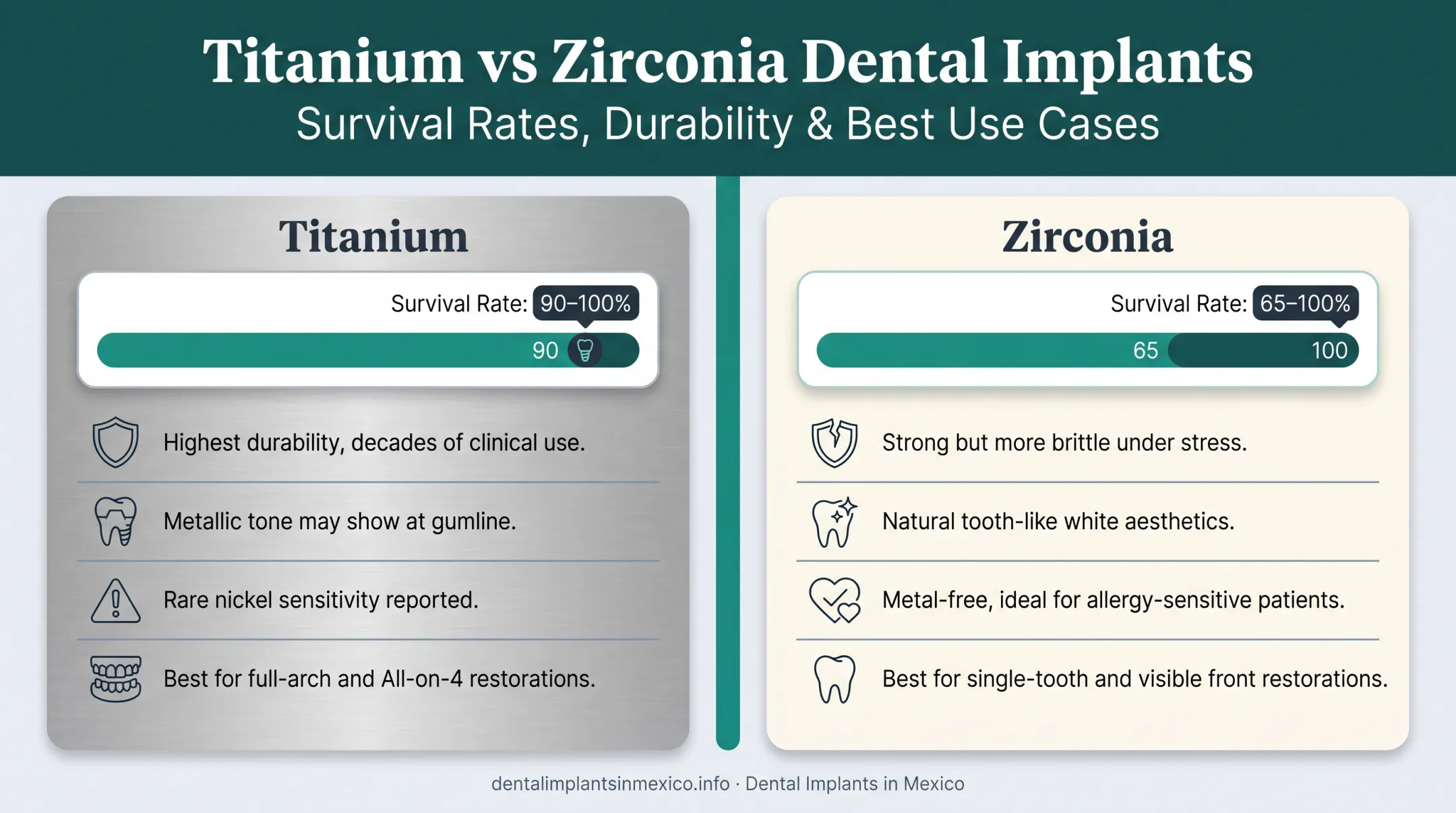 Titanium versus zirconia dental implant survival rate comparison chart