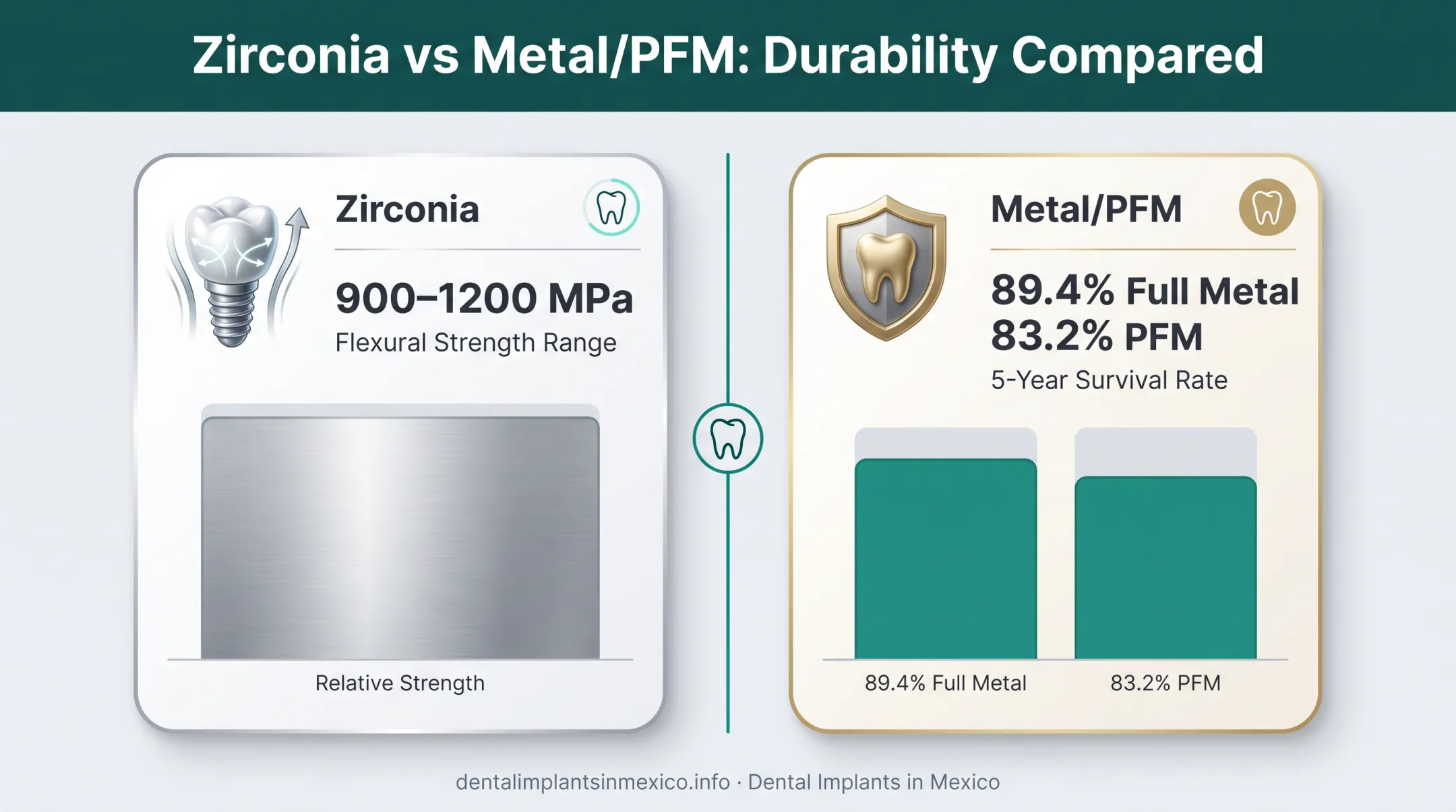 Zirconia versus metal crown durability and survival rate comparison chart