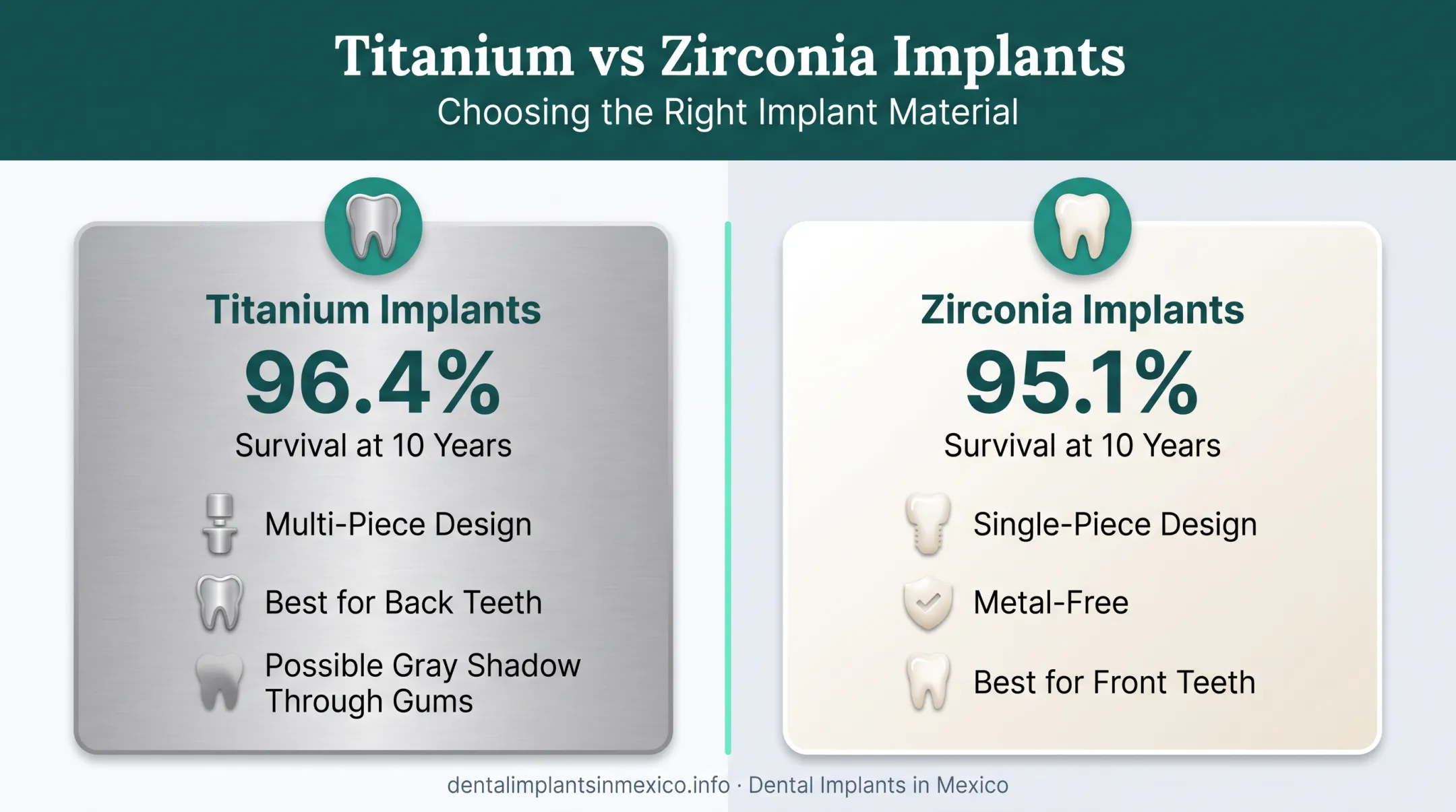 Titanium versus zirconia dental implant comparison of survival rates and features
