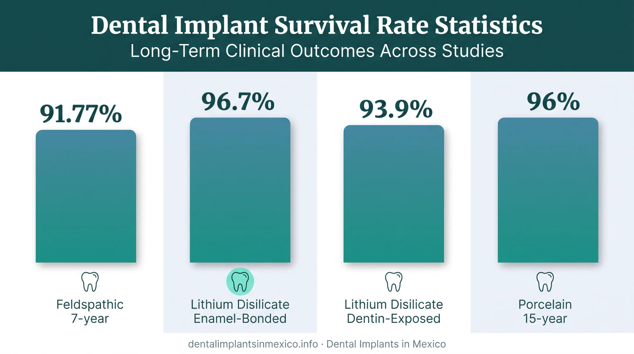 Veneer survival rates timeline across clinical studies by material type