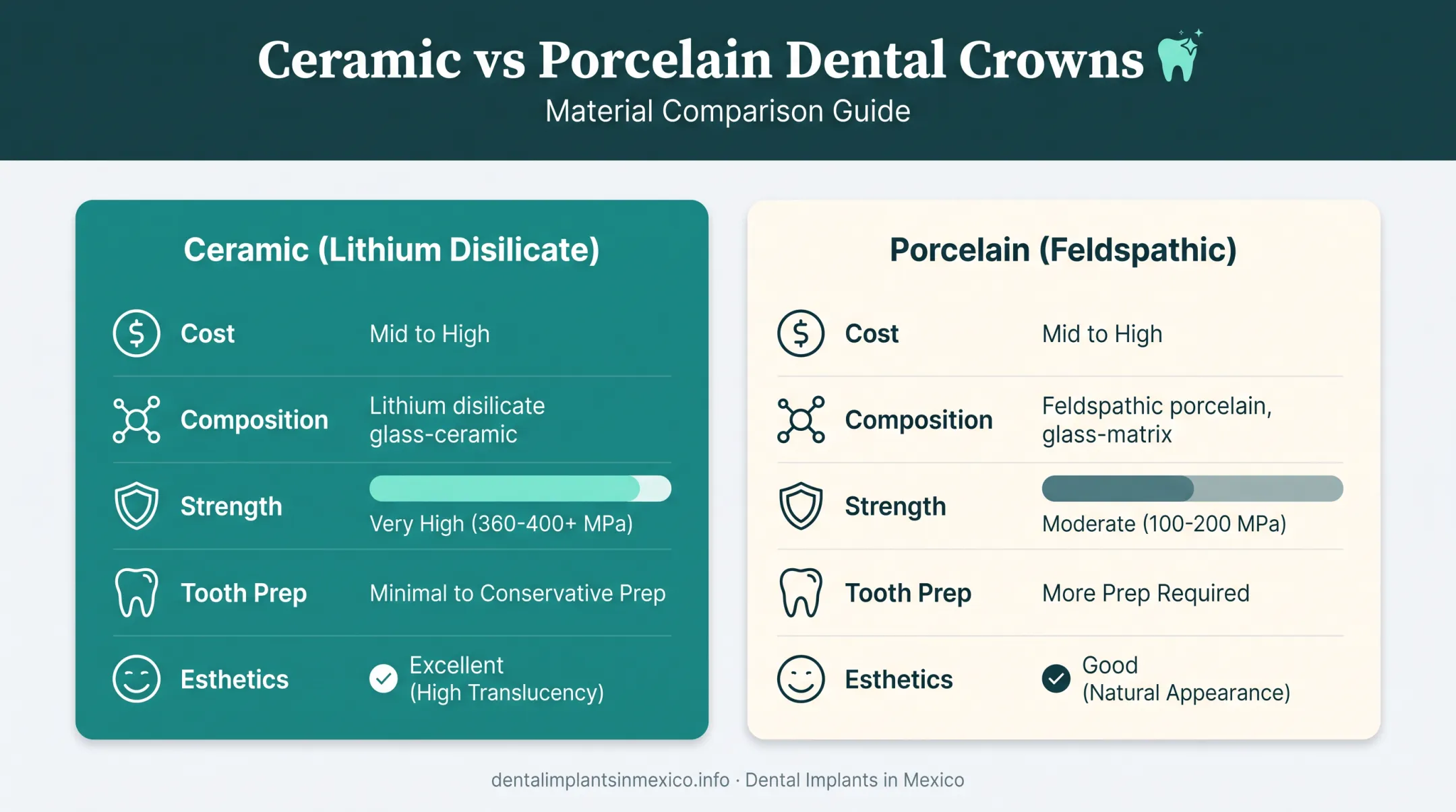 Ceramic versus porcelain veneers comparison chart cost strength esthetics