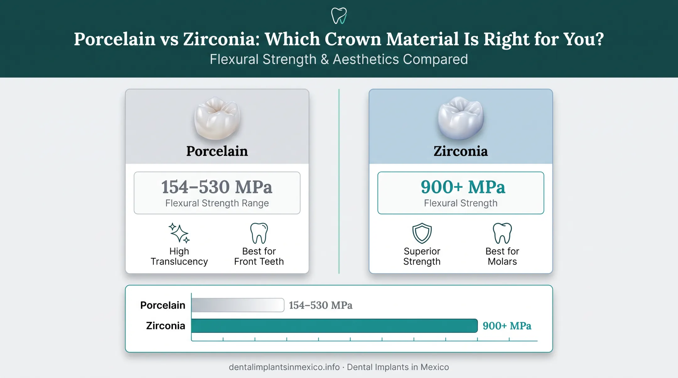 Porcelain versus zirconia flexural strength and property comparison chart