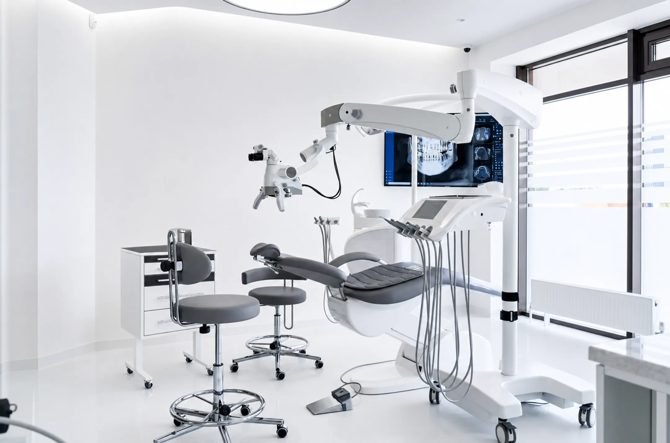 Modern dental implant clinic treatment room with advanced surgical equipment